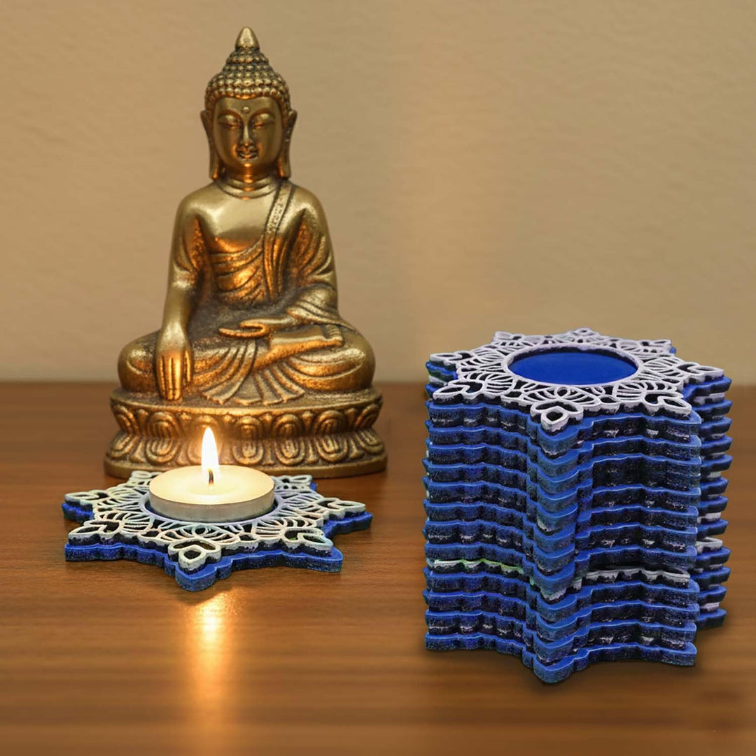 Wooden Floral Tea Light Candle Holders &amp; Diya Stands | Decorative Candle Holders for Diwali, Christmas &amp; Festive Home Decor