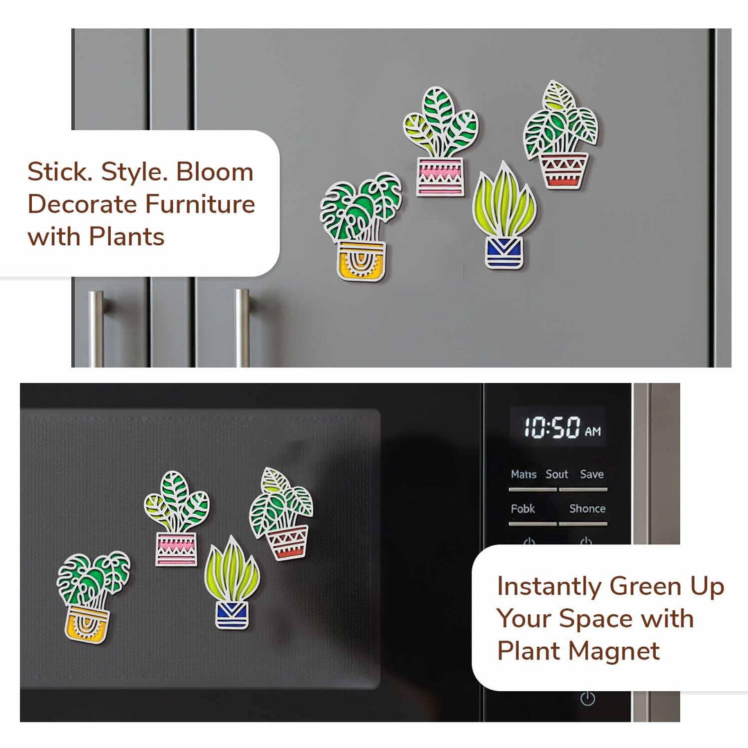 3D Wooden Colorful Tropical_1 Plant Fridge Magnet Pack of 4 | Vibrant Decorative Mini Plant Magnets for Refrigerator, Kitchen &amp; Home Decor | Botanical Gift for Nature &amp; Plant Lovers