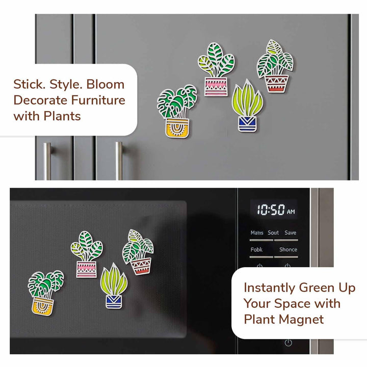 3D Wooden Colorful Tropical_1 Plant Fridge Magnet Pack of 4 | Vibrant Decorative Mini Plant Magnets for Refrigerator, Kitchen &amp; Home Decor | Botanical Gift for Nature &amp; Plant Lovers