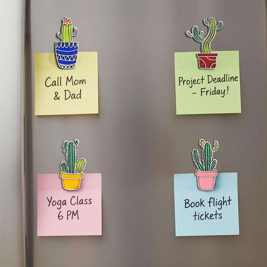 3D Wooden Colorful Cactus Fridge Magnet Pack of 4 | Lively Decorative Plant Magnets for Refrigerator, Kitchen &amp; Home Decor | Desert-Inspired Botanical Gift for Plant Lovers