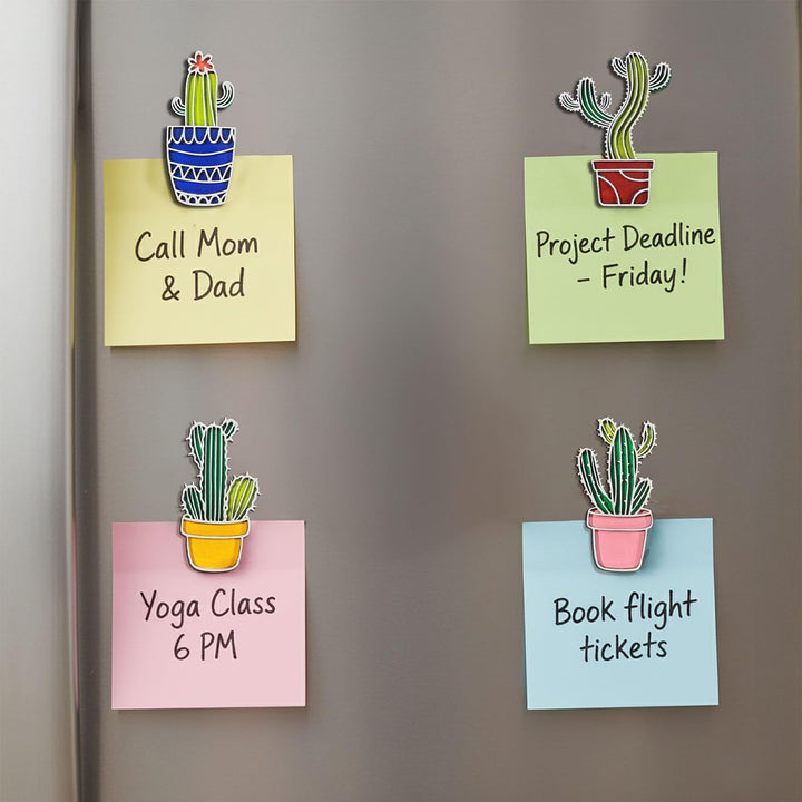3D Wooden Colorful Cactus Fridge Magnet Pack of 4 | Lively Decorative Plant Magnets for Refrigerator, Kitchen &amp; Home Decor | Desert-Inspired Botanical Gift for Plant Lovers