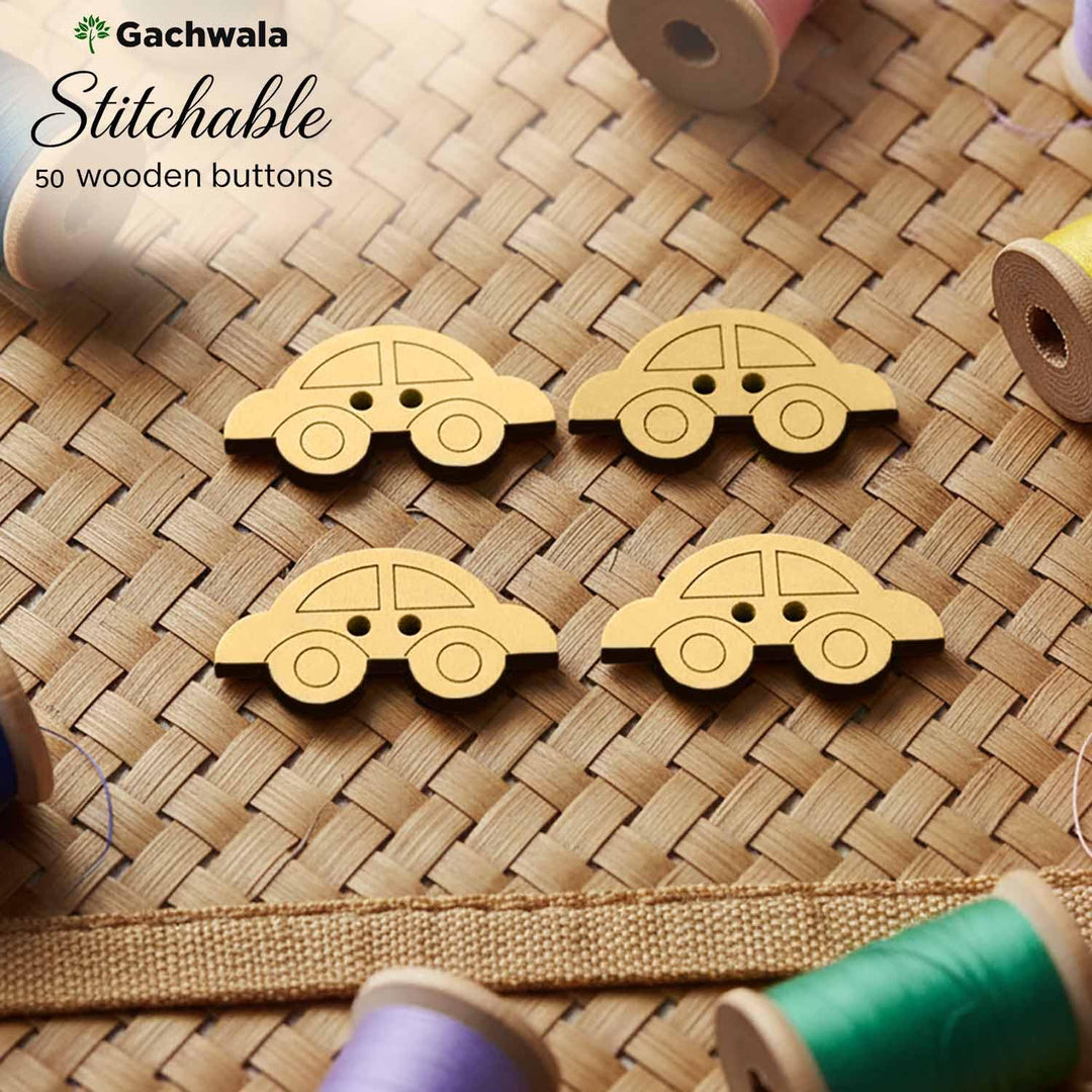 50 Pieces Natural Wooden Buttons for Clothes | Eco-Friendly Sewing Buttons for Shirts, Kurtas, Kurtis, Crafts &amp; DIY Projects (Car-2-Hole-Btn-50)