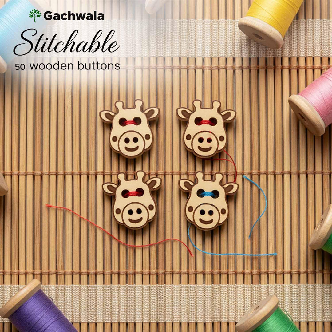 50 Pieces Natural Wooden Buttons for Clothes | Eco-Friendly Sewing Buttons for Shirts, Kurtas, Kurtis, Crafts &amp; DIY Projects (CowFace-2-Hole-Btn-50)