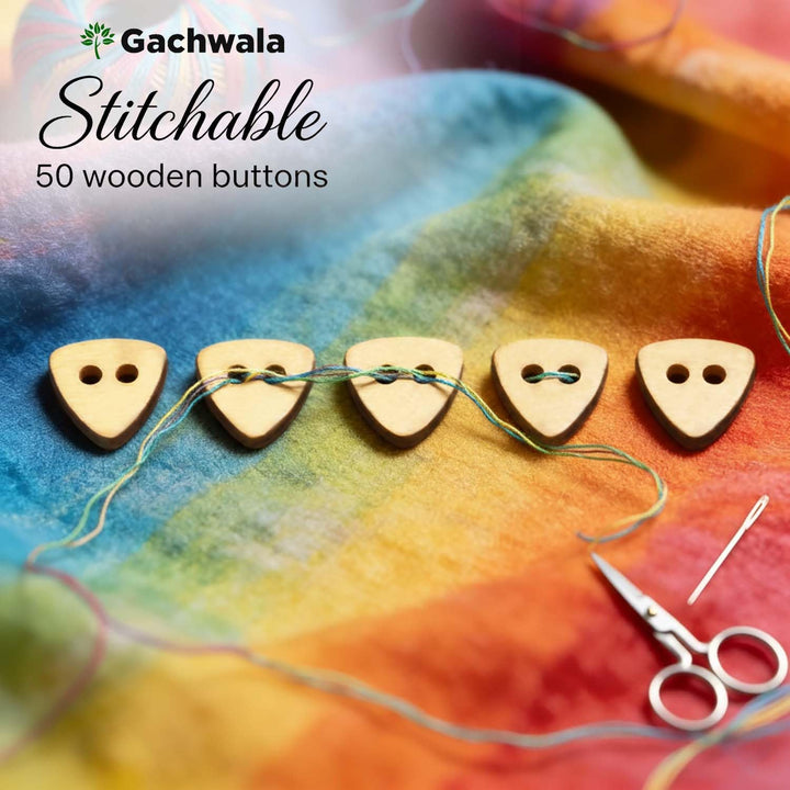 50 Pieces Natural Wooden Buttons for Clothes | Eco-Friendly Sewing Buttons for Shirts, Kurtas, Kurtis, Crafts &amp; DIY Projects (SmartTriangle-2-Hole-Btn-50)