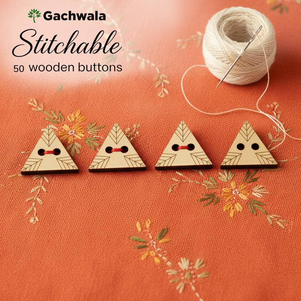 50 Pieces Natural Wooden Buttons for Clothes | Eco-Friendly Sewing Buttons for Shirts, Kurtas, Kurtis, Crafts &amp; DIY Projects (GeoLeaf-2-Hole-Btn-50)