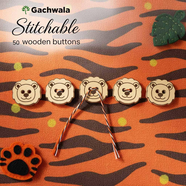 50 Pieces Natural Wooden Buttons for Clothes | Eco-Friendly Sewing Buttons for Shirts, Kurtas, Kurtis, Crafts &amp; DIY Projects (LionFace-2-Hole-Btn-50)
