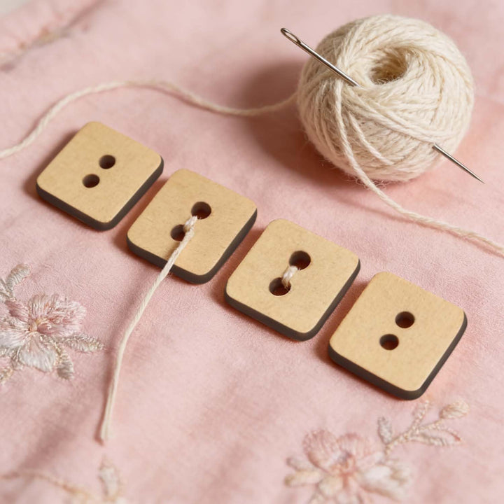 50 Pieces Natural Wooden Buttons for Clothes | Eco-Friendly Sewing Buttons for Shirts, Kurtas, Kurtis, Crafts &amp; DIY Projects (SmartSquare-2-Hole-Btn-50)