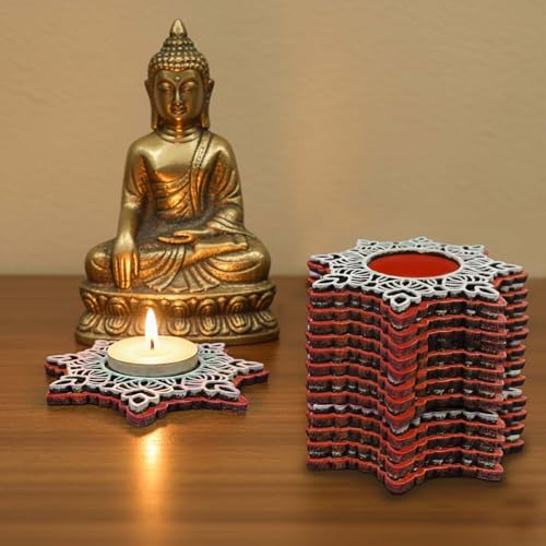 Wooden Floral Tea Light Candle Holders &amp; Diya Stands | Decorative Candle Holders for Diwali, Christmas &amp; Festive Home Decor