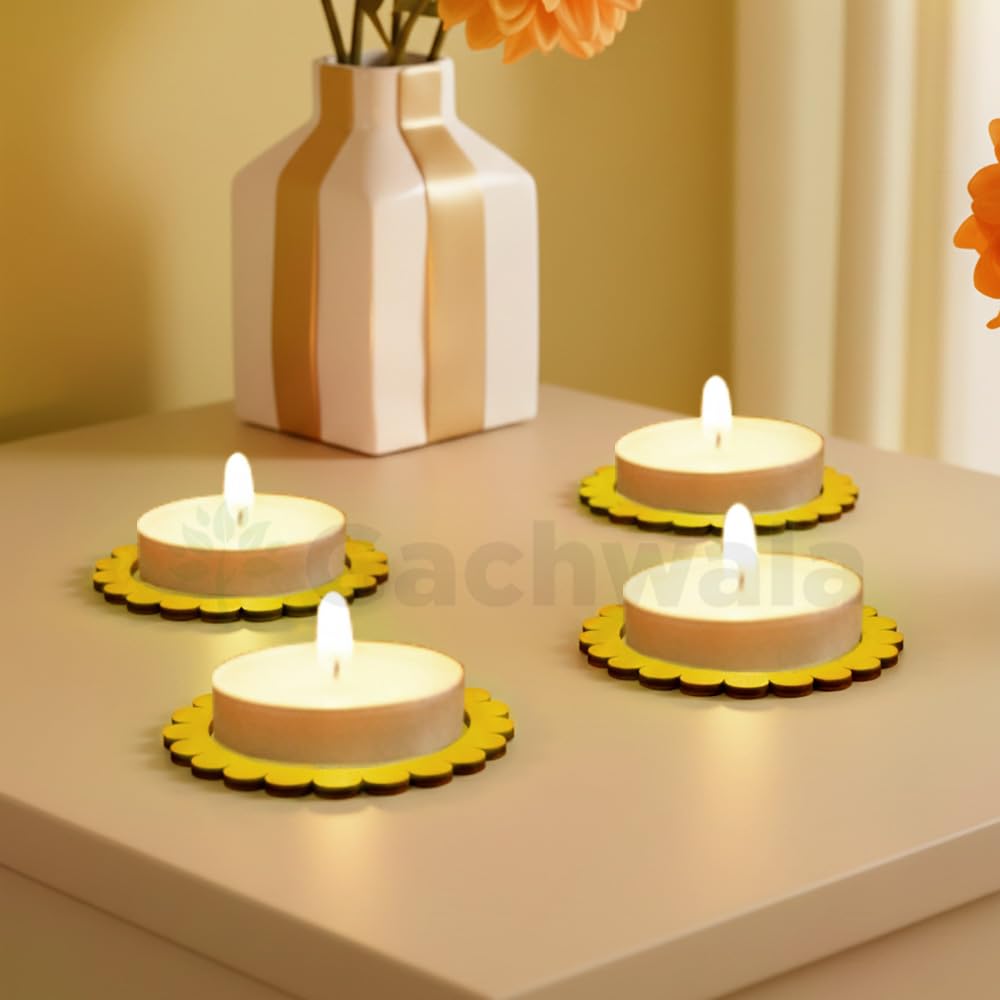Wooden Floral Tea Light Candle Holders &amp; Decorative Diya Stands – Set of 10 | Premium Wooden Tealight Holders for Diwali, Christmas, Puja, Home &amp; Party Decoration