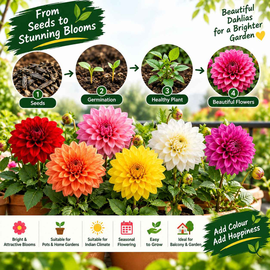 Dahlia Seeds – 50 Seeds for Growing Colourful Dahlia Flowers at Home, Pots, Balcony &amp; Garden