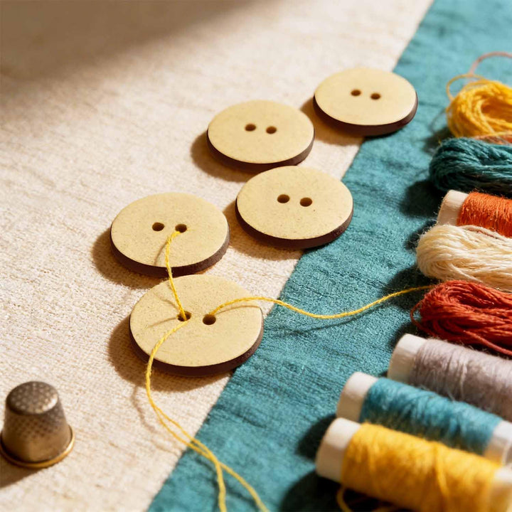 Gachwala 32 Pieces Round Wooden Buttons for Sewing | Natural Design Wooden Buttons | Stitchable Buttons for Kurtas, Craft, Embroidery &amp; DIY Projects (SimpleCircle-2-Hole-Btn-32)