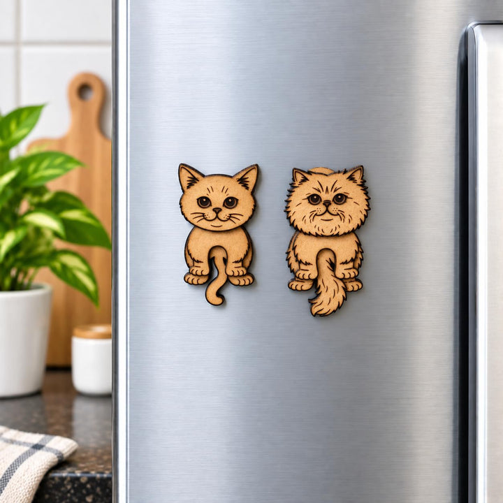Gachwala Cat Fridge Magnets, Pack of 2 | Wooden MDF Cat Magnets for Refrigerator, Magnetic Whiteboard, Office Cabinet &amp; Locker | Laser-Cut Cat Decor &amp; Note Holder | Home &amp; Gifting