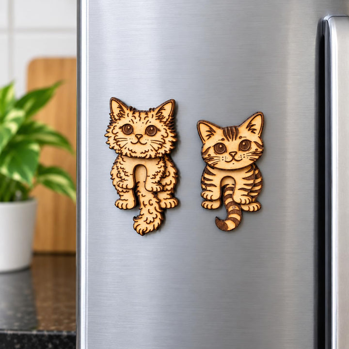 Gachwala Cute Cat Fridge Magnets, Pack of 2 | Movable Head &amp; Body Magnetic Decor, Laser Cut MDF Craft, Lightweight Refrigerator Magnets for Home, Office, Locker &amp; Gifting