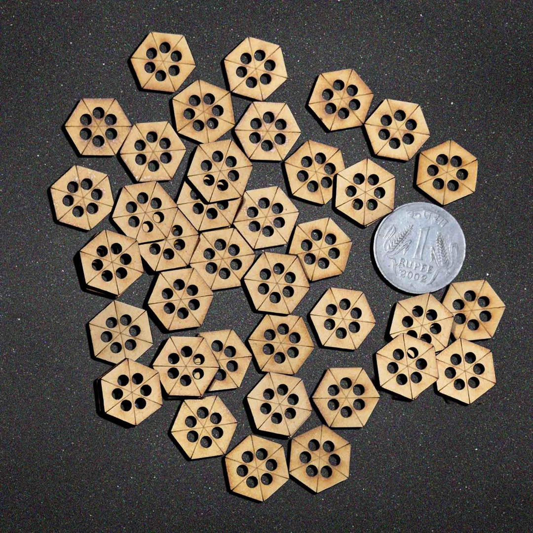 50 Pieces Wooden Buttons for Clothes | Natural Round Wooden Shirt Buttons for Men &amp; Women | Ideal for Kurtas, Kurtis, Sewing, Crafts &amp; Embroidery (Design 4 Hexagon)
