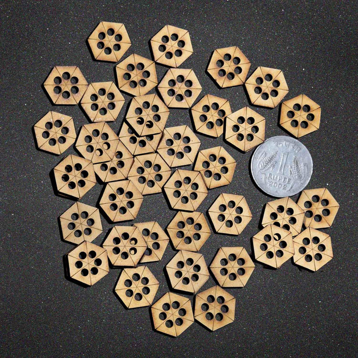 50 Pieces Wooden Buttons for Clothes | Natural Round Wooden Shirt Buttons for Men &amp; Women | Ideal for Kurtas, Kurtis, Sewing, Crafts &amp; Embroidery (Design 4 Hexagon)