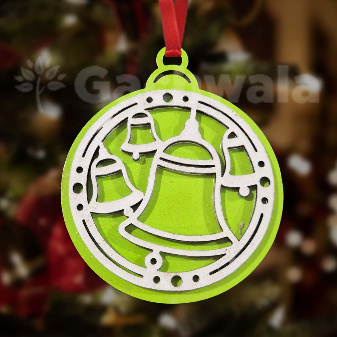 Set of 15 Handicraft Wooden Christmas Decor (Green) | Snowflake, Gingerbread, Bell, Star &amp; Reindeer Ornaments | Festive Hanging &amp; Tree Decoration for Church &amp; Home Décor
