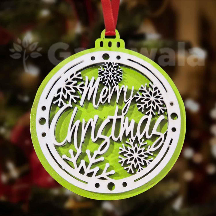 Set of 15 Handicraft Wooden Christmas Decor (Green) | Snowflake, Gingerbread, Bell, Star &amp; Reindeer Ornaments | Festive Hanging &amp; Tree Decoration for Church &amp; Home Décor