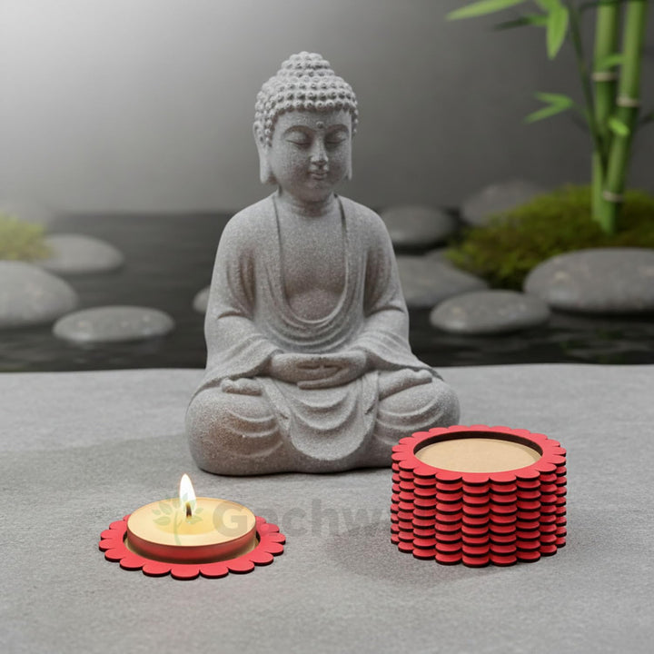 Wooden Floral Tea Light Candle Holders &amp; Decorative Diya Stands – Set of 10 | Premium Wooden Tealight Holders for Diwali, Christmas, Puja, Home &amp; Party Decoration