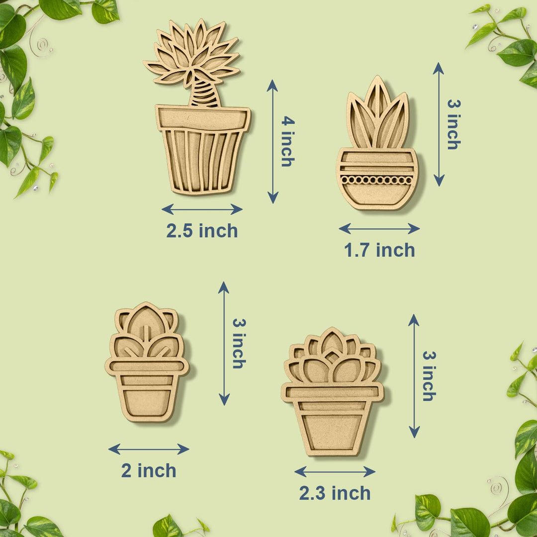 3D Wooden Succulent Shape Sticky Wall Decor Pack of 4 | Handcrafted Decorative Pieces for Living Room, Bedroom, Dining Room, Drawing Room &amp; Office | Modern Botanical Home Decoration Set