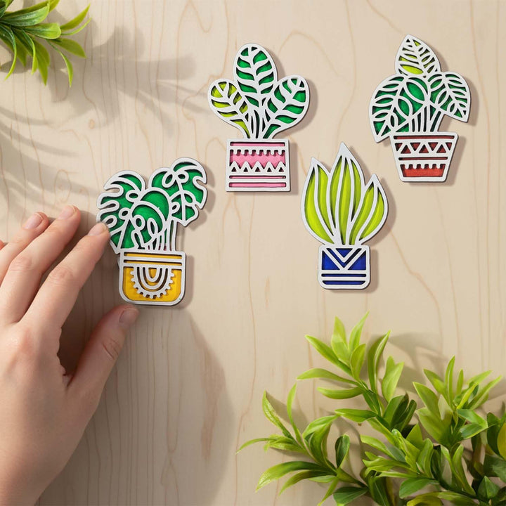 3D Wooden Colorful Tropical_1 Leaf Sticky Wall Decor Pack of 4 | Artistic Decorative Plant Shape Wall Pieces for Living Room, Bedroom, Dining Room &amp; Office | Exotic Botanical Home Decoration Set