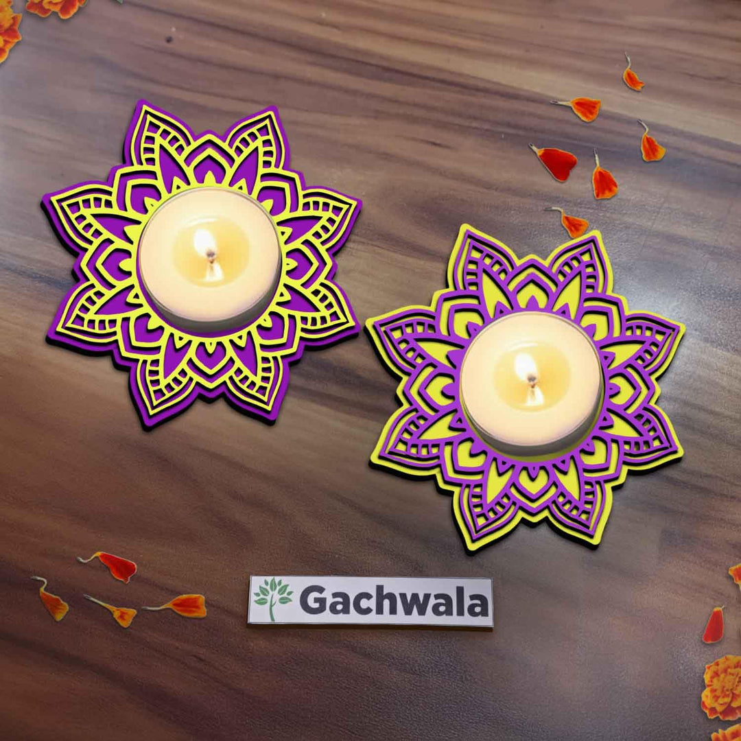 3D Wooden Floral Handicraft Tea Light Candle Holders | Decorative Set for Diwali, Christmas &amp; Festive Home Décor | Handcrafted 3D Tea Light Holders for Living Room &amp; Table Decoration (Style 3)