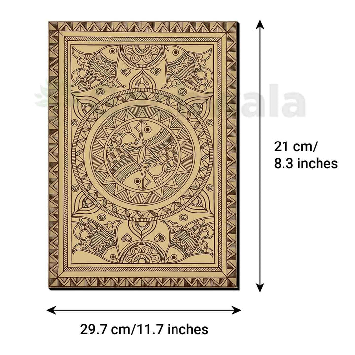 Lucky Fish Madhubani Wooden Wall Art | Handcrafted Wood Engraved Mithila Folk Art Panel | Symbol of Prosperity &amp; Good Fortune | Indian Ethnic Home Décor for Living Room, Office &amp; Pooja Room