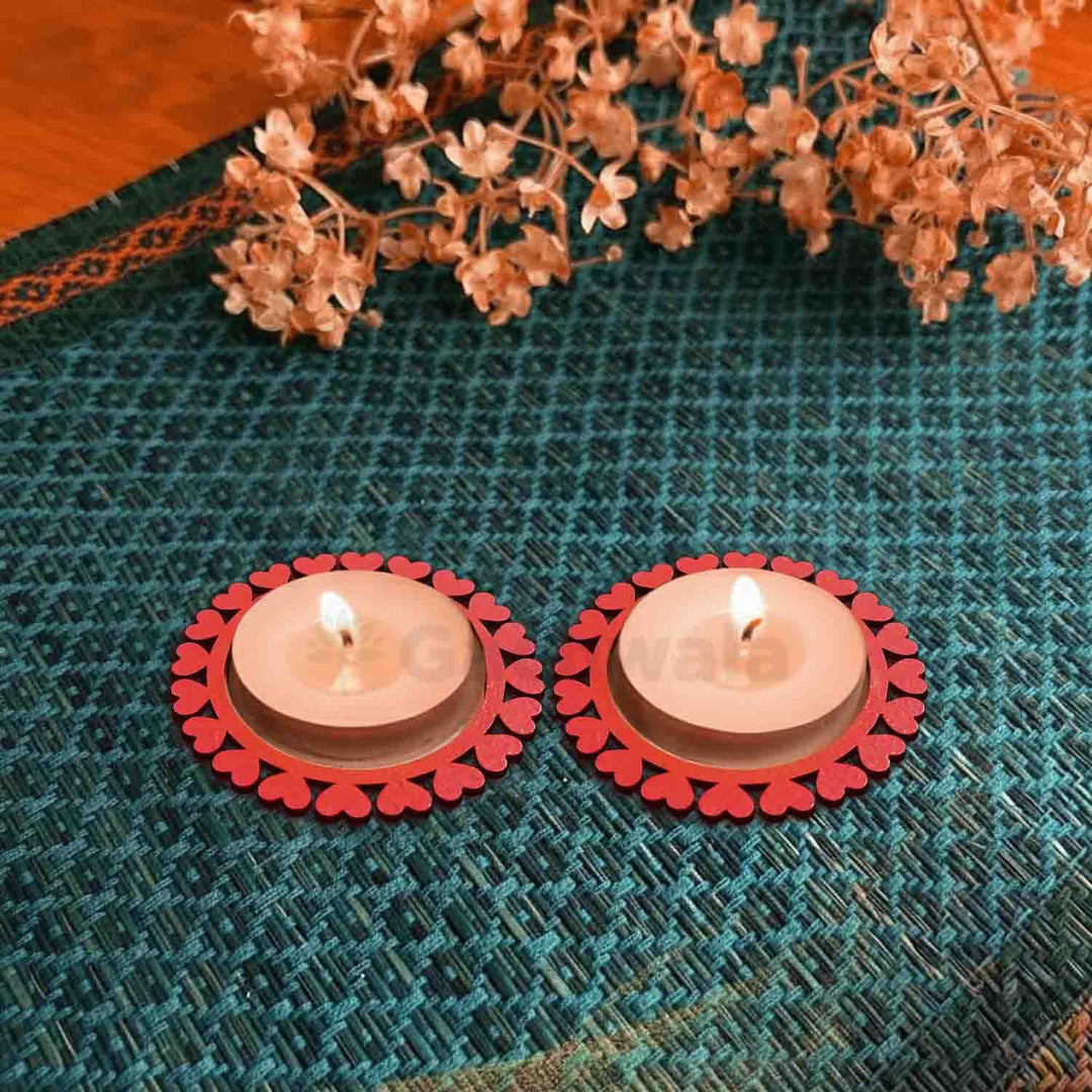 Wooden Heart Shaped Tea Light Candle Holders &amp; Decorative Diya Stands – Set of 10 | Premium Wooden Tealight Holders for Diwali, Christmas, Puja, Home &amp; Party Decoration