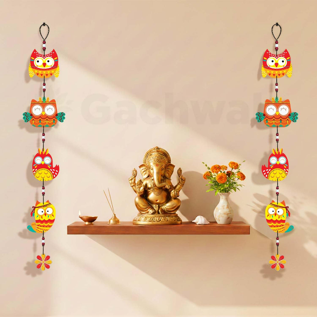 Handcrafted Wooden Owl Wall Hanging for Home &amp; Entrance | Multicolor Decorative Hanging for Living Room, Balcony, Door &amp; Festive Décor (Laxmi Drishti)