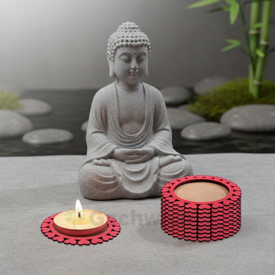 Wooden Heart Shaped Tea Light Candle Holders &amp; Decorative Diya Stands – Set of 10 | Premium Wooden Tealight Holders for Diwali, Christmas, Puja, Home &amp; Party Decoration