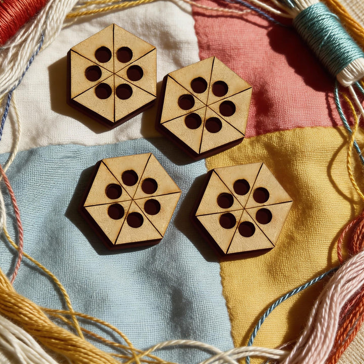 50 Pieces Wooden Buttons for Clothes | Natural Round Wooden Shirt Buttons for Men &amp; Women | Ideal for Kurtas, Kurtis, Sewing, Crafts &amp; Embroidery (Design 4 Hexagon)