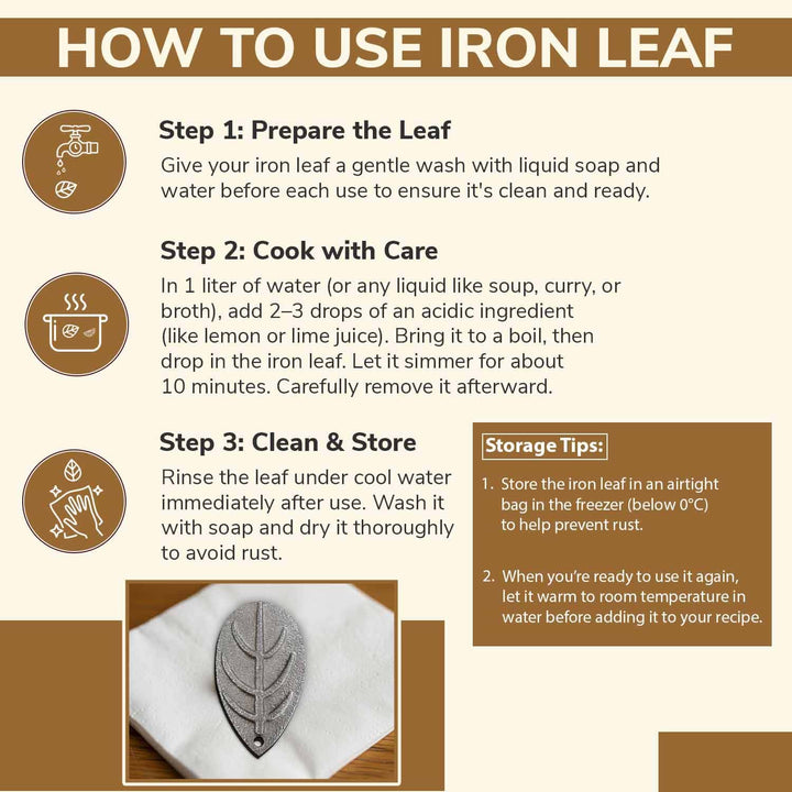 Natural Iron Leaf Cooking Tool – Natural Kitchen Aid to Boost Daily Iron Intake – Reusable &amp; Food-Safe with 5-Year Supply
