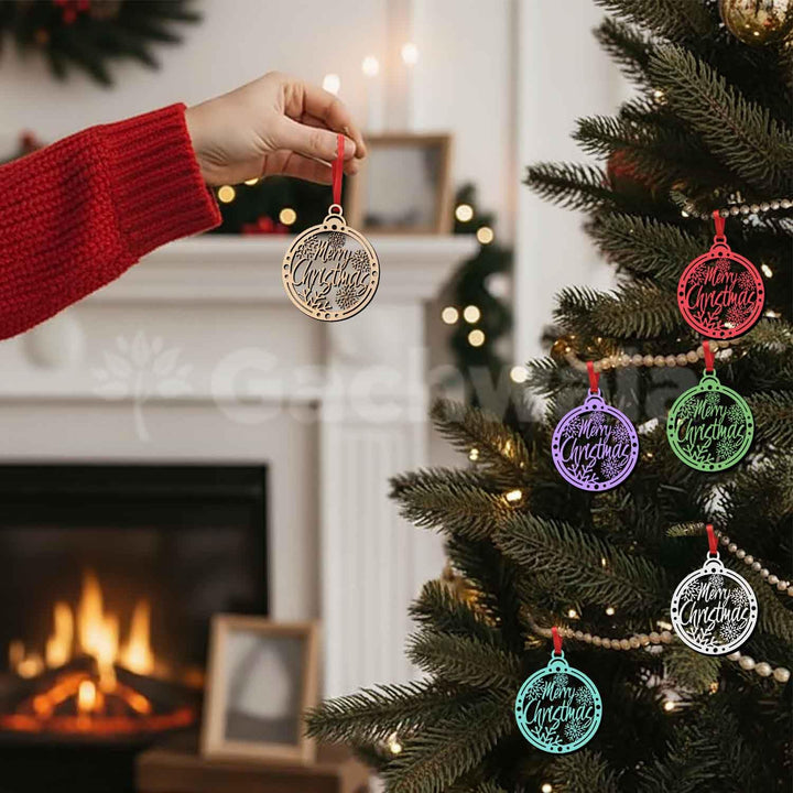 Merry Christmas Wooden Hanging Ornaments – Set of 15 | Laser Cut Christmas Tree Decorations | Xmas Hanging Baubles for Home Decor, Party Décor, Gifts &amp; Festive Celebration