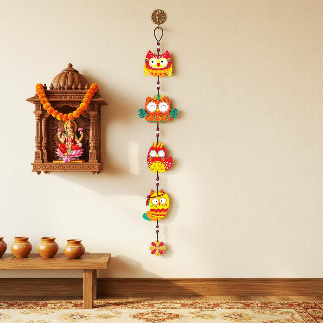 Handcrafted Wooden Owl Wall Hanging for Home &amp; Entrance | Multicolor Decorative Hanging for Living Room, Balcony, Door &amp; Festive Décor (Laxmi Drishti)