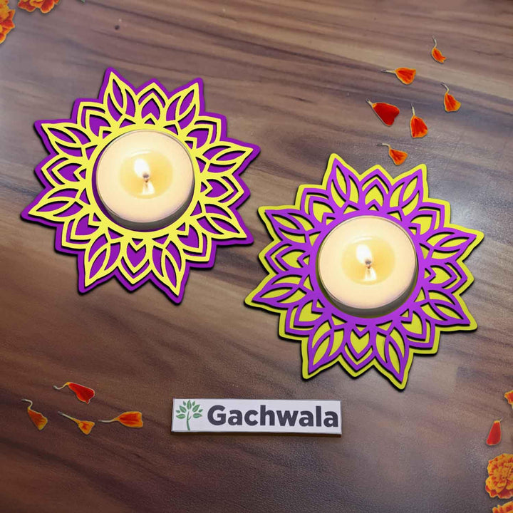 3D Wooden Floral Handicraft Tea Light Candle Holders | Decorative Set for Diwali, Christmas &amp; Festive Home Décor | Handcrafted 3D Tea Light Holders for Living Room &amp; Table Decoration (Style 2)