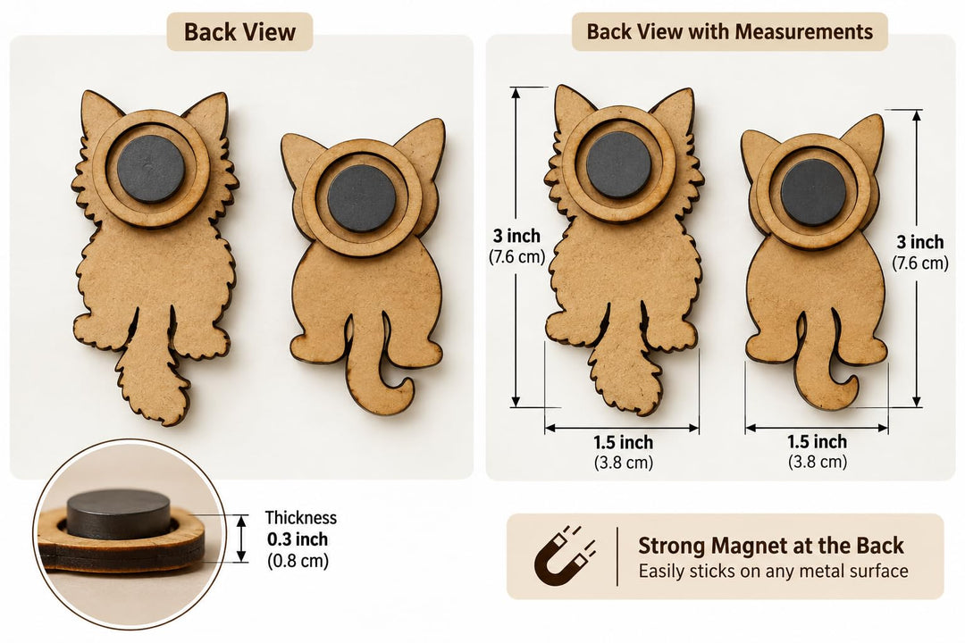 Gachwala Cute Cat Fridge Magnets, Pack of 2 | Movable Head &amp; Body Magnetic Decor, Laser Cut MDF Craft, Lightweight Refrigerator Magnets for Home, Office, Locker &amp; Gifting