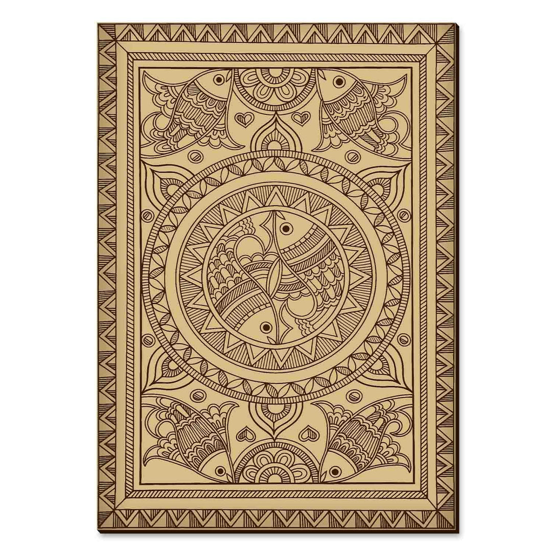 Lucky Fish Madhubani Wooden Wall Art | Handcrafted Wood Engraved Mithila Folk Art Panel | Symbol of Prosperity &amp; Good Fortune | Indian Ethnic Home Décor for Living Room, Office &amp; Pooja Room