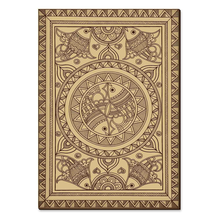 Lucky Fish Madhubani Wooden Wall Art | Handcrafted Wood Engraved Mithila Folk Art Panel | Symbol of Prosperity &amp; Good Fortune | Indian Ethnic Home Décor for Living Room, Office &amp; Pooja Room