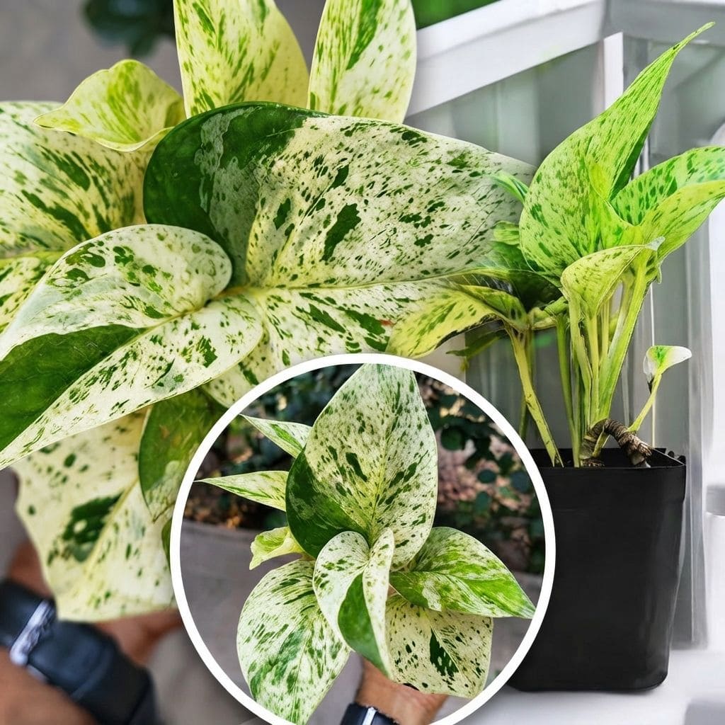 Marble Queen Money Plant | Hanging Plant | Decor Plant for Indoor and Garden | Luck Bringing Table Plant | 1 Healthy Live Plant with Pot