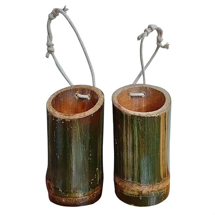 Gachwala Natural Medium Bamboo Planter (Set of 2) / Wooden Container - Garden Decoration Planters/Pot for Balcony - Plants Decorative Accessories (15 to 25 CM) - B9