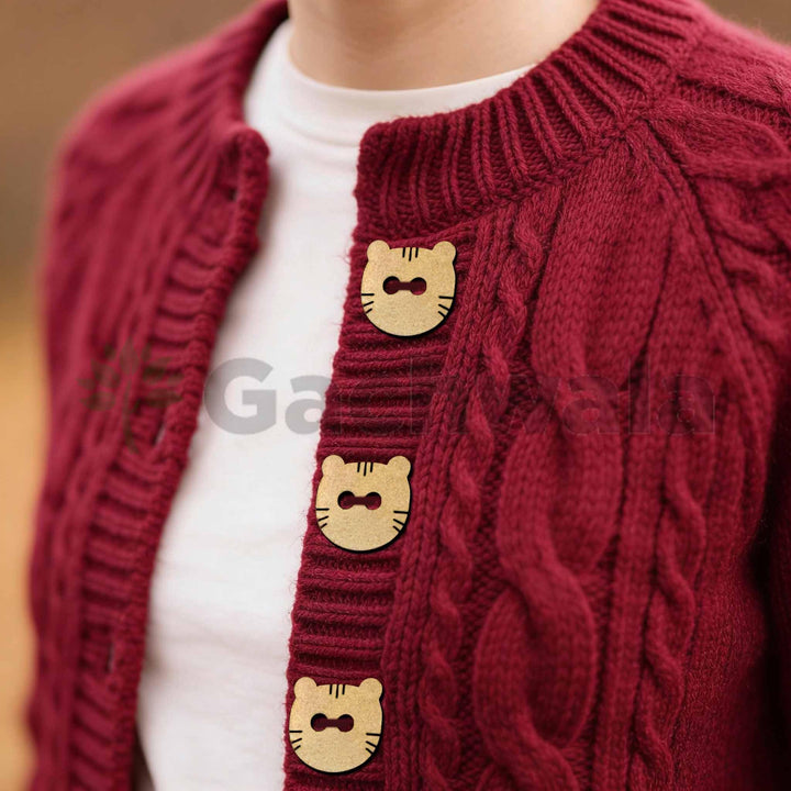 50 Pieces Wooden Buttons for Clothes | Natural Round Wooden Shirt Buttons for Men &amp; Women | Ideal for Kurtas, Kurtis, Sewing, Crafts &amp; Embroidery (Design 7 - Meow)