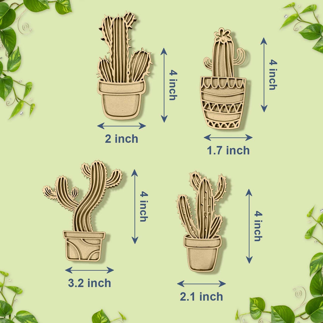 3D Wooden Cactus Fridge Magnet Pack of 4 | Adorable Mini Plant Magnets for Refrigerator, Kitchen &amp; Home Decoration | Desert-Themed Botanical Gift for Plant Lovers