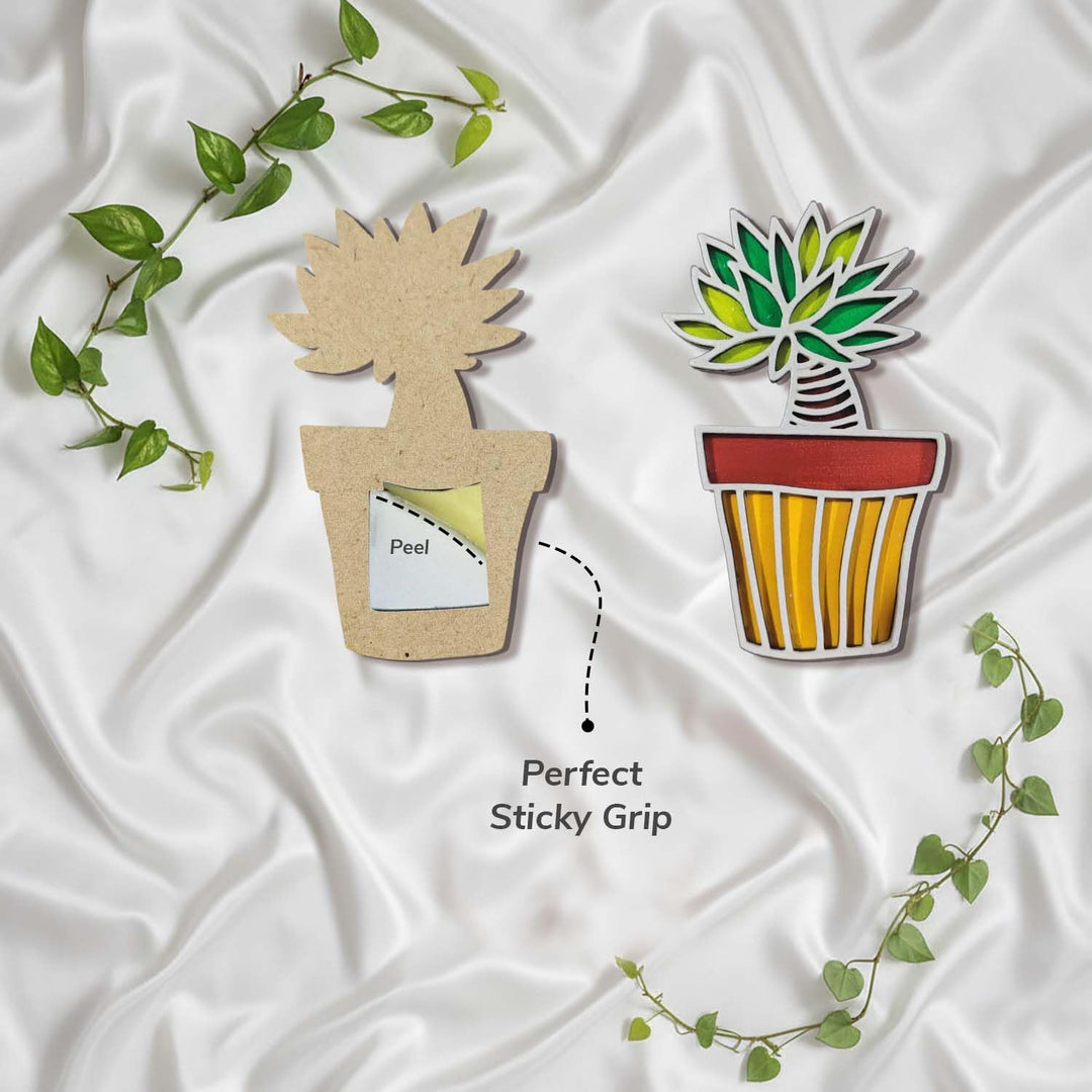 3D Wooden Succulent Shape Sticky Wall Decor Pack of 4 | Handcrafted Decorative Pieces for Living Room, Bedroom, Dining Room, Drawing Room &amp; Office | Modern Botanical Home Decoration Set