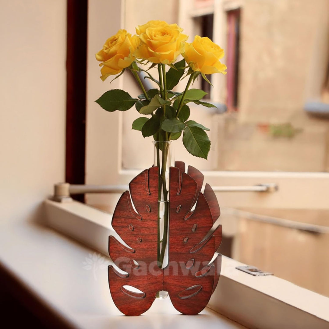 Monstera Leaf Plant Holder with Thin Test Tube | Aesthetic Flower Vase for Home Decor | Table Decoration Item for Living Room &amp; Bedroom | Decorative Planter for Office &amp; Home Decoration
