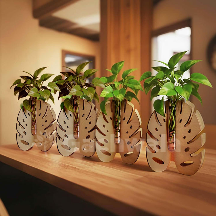 Monstera Leaf Plant Holder with Thin Test Tube | Aesthetic Flower Vase for Home Decor | Table Decoration Item for Living Room &amp; Bedroom | Decorative Planter for Office &amp; Home Decoration