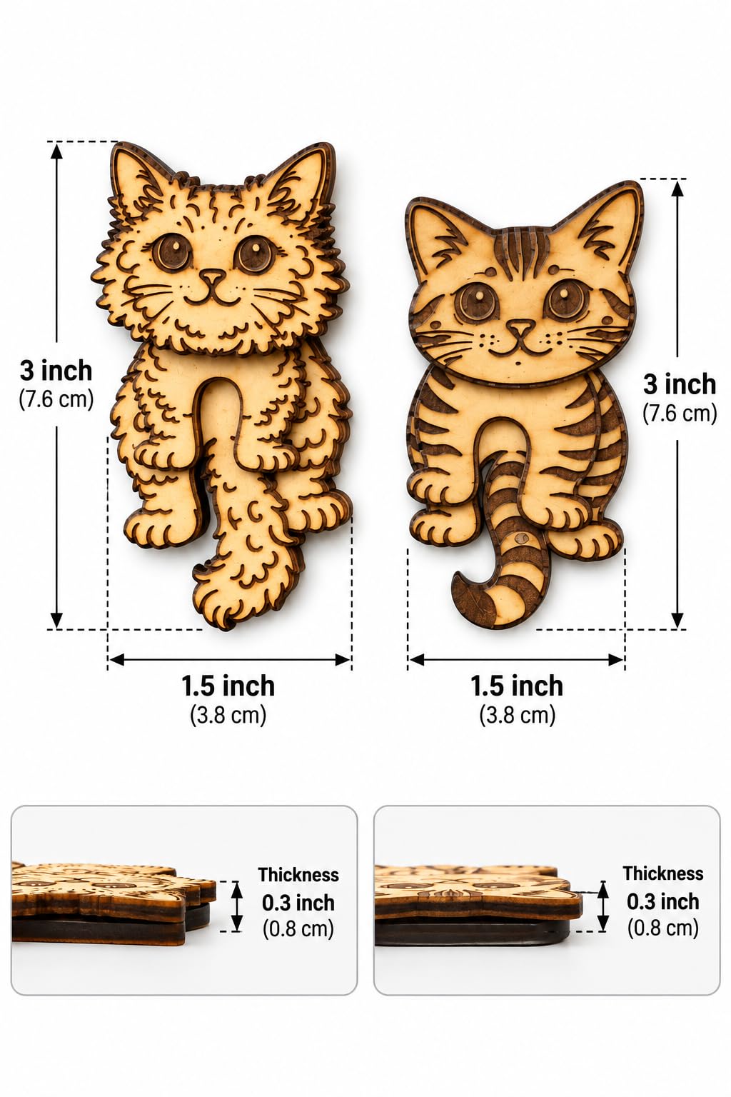 Gachwala Cute Cat Fridge Magnets, Pack of 2 | Movable Head &amp; Body Magnetic Decor, Laser Cut MDF Craft, Lightweight Refrigerator Magnets for Home, Office, Locker &amp; Gifting
