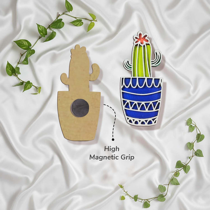 3D Wooden Colorful Cactus Fridge Magnet Pack of 4 | Lively Decorative Plant Magnets for Refrigerator, Kitchen &amp; Home Decor | Desert-Inspired Botanical Gift for Plant Lovers