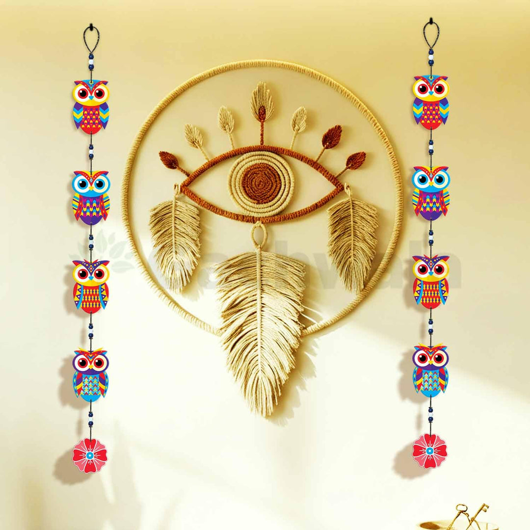 Handcrafted Wooden Owl Wall Hanging for Home &amp; Entrance | Multicolor Decorative Hanging for Living Room, Balcony, Door &amp; Festive Décor (Evil Eye)