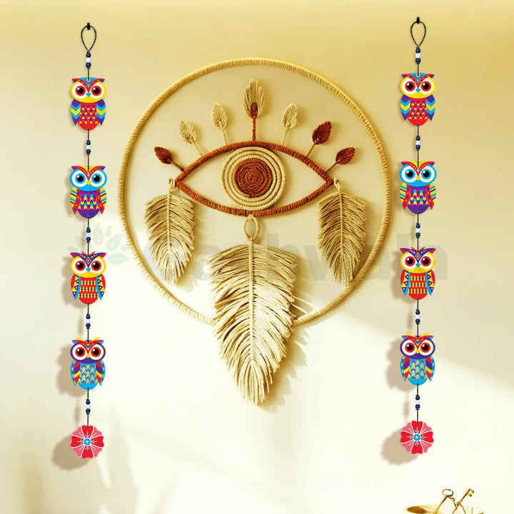Handcrafted Wooden Owl Wall Hanging for Home &amp; Entrance | Multicolor Decorative Hanging for Living Room, Balcony, Door &amp; Festive Décor (Evil Eye)