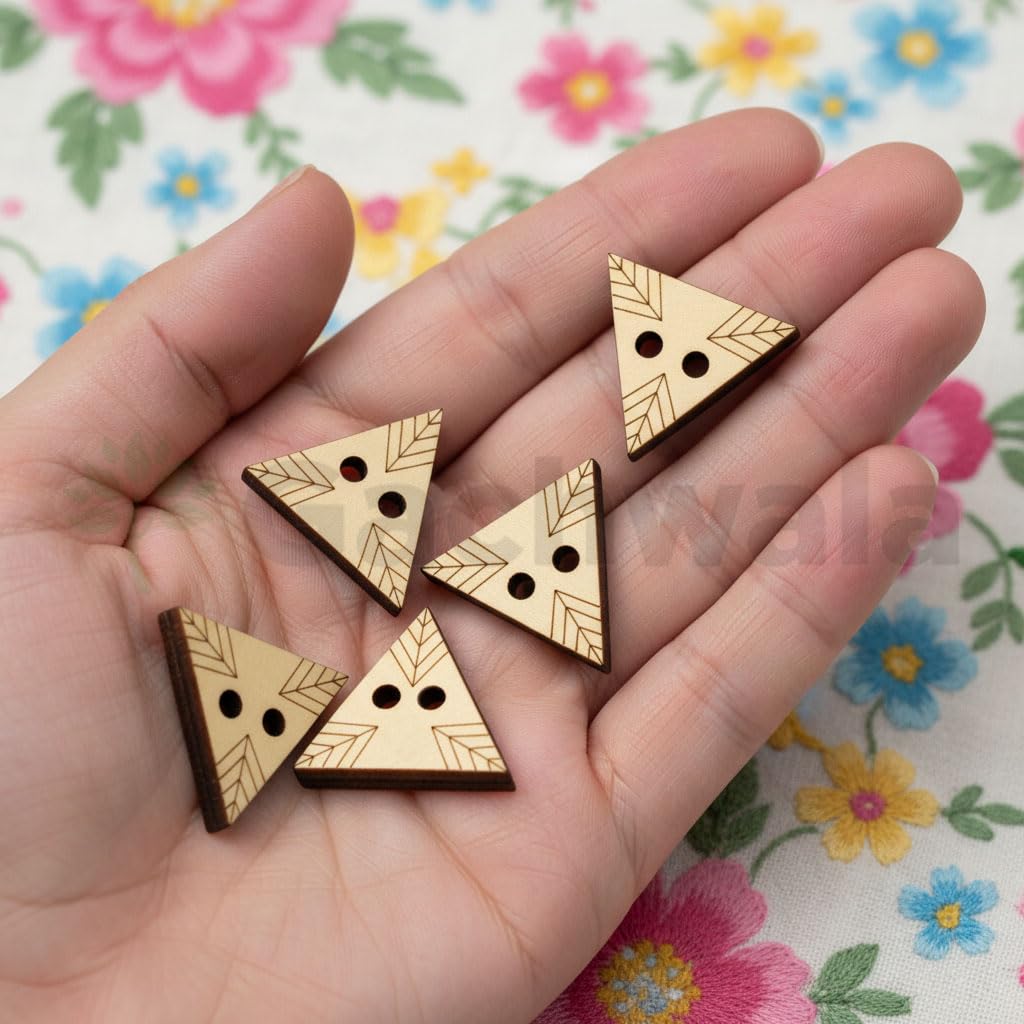 50 Pieces Natural Wooden Buttons for Clothes | Eco-Friendly Sewing Buttons for Shirts, Kurtas, Kurtis, Crafts &amp; DIY Projects (GeoLeaf-2-Hole-Btn-50)