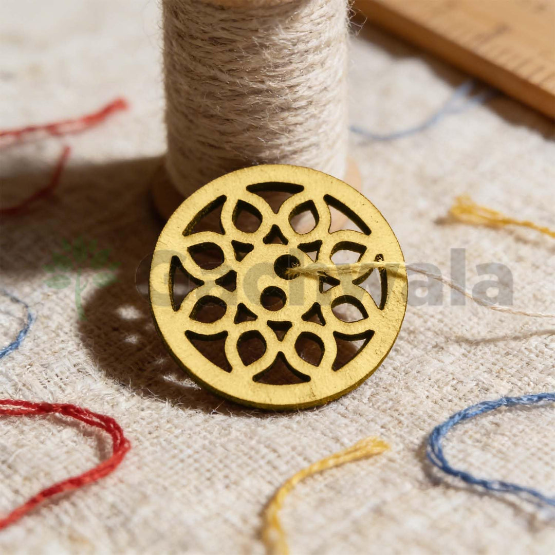 32 Pieces Round Wooden Buttons for Sewing | Natural Design Wooden Buttons | Stitchable Buttons for Kurtas, Craft, Embroidery &amp; DIY Projects (Mandala-2-Hole-Btn-32)